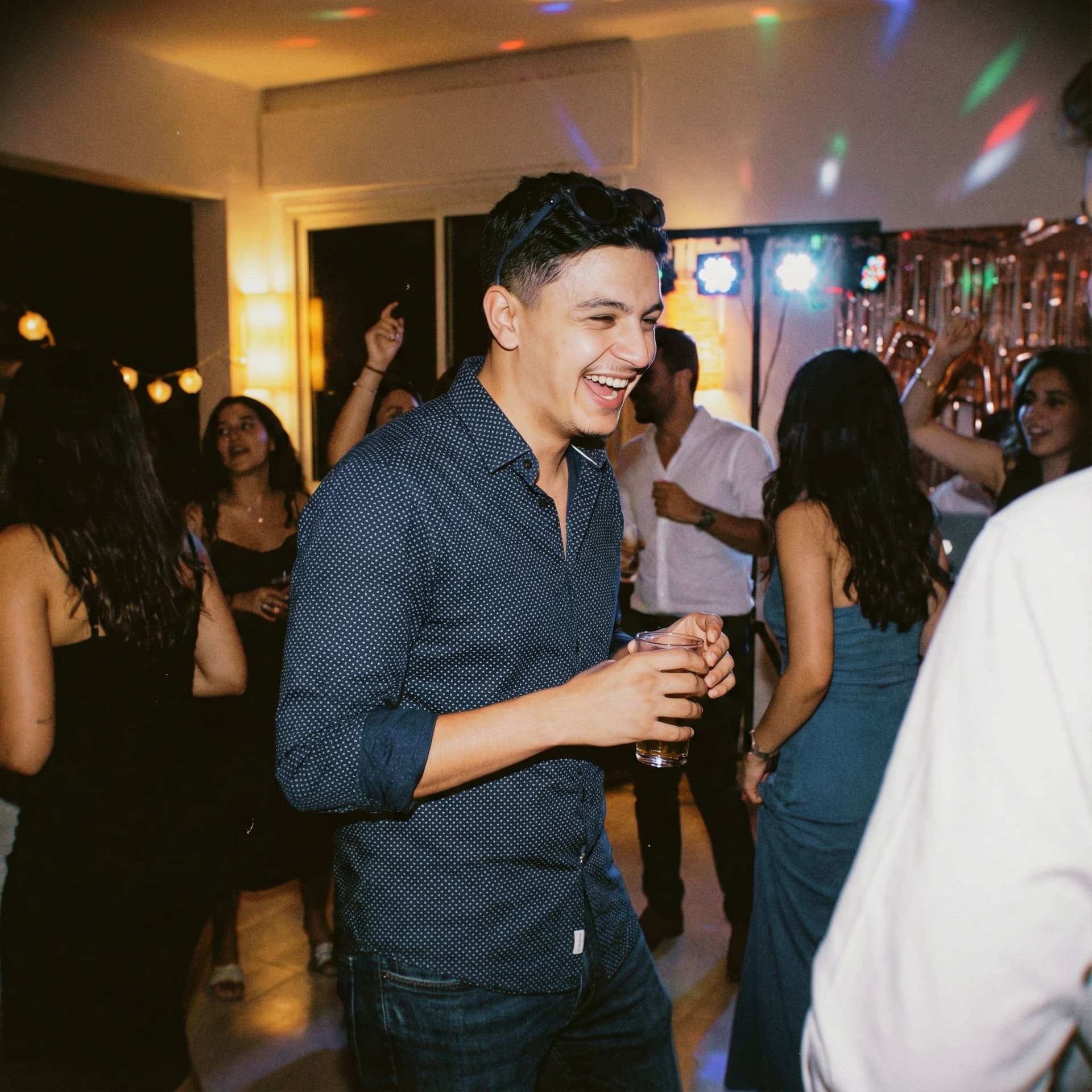 AI generated: i want to be in party realistic like it token by real camera change the clothes into the theme and m...