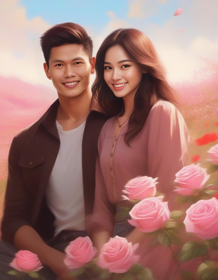 AI generated: (Couple:3.1), An impressionistic design, Chinese mountain, dreamlike atmosphere, shaded by soft past...