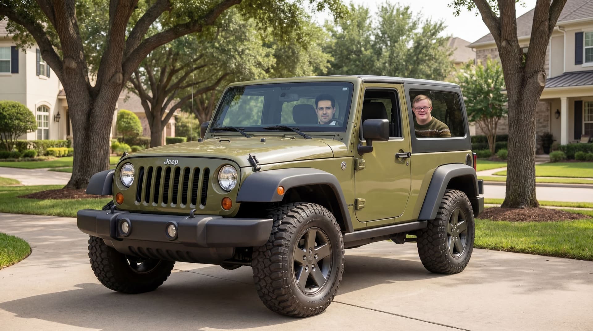 AI generated: Get rid of the driver, the seat is empty. The background is a nice driveway in a nice neighborhood w...