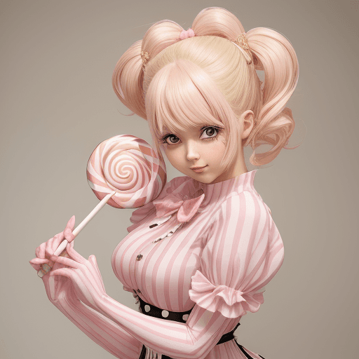 AI generated: a cute lady with cute hair holding a large lollipop, in the style of realistic sculptures, artgerm, ...