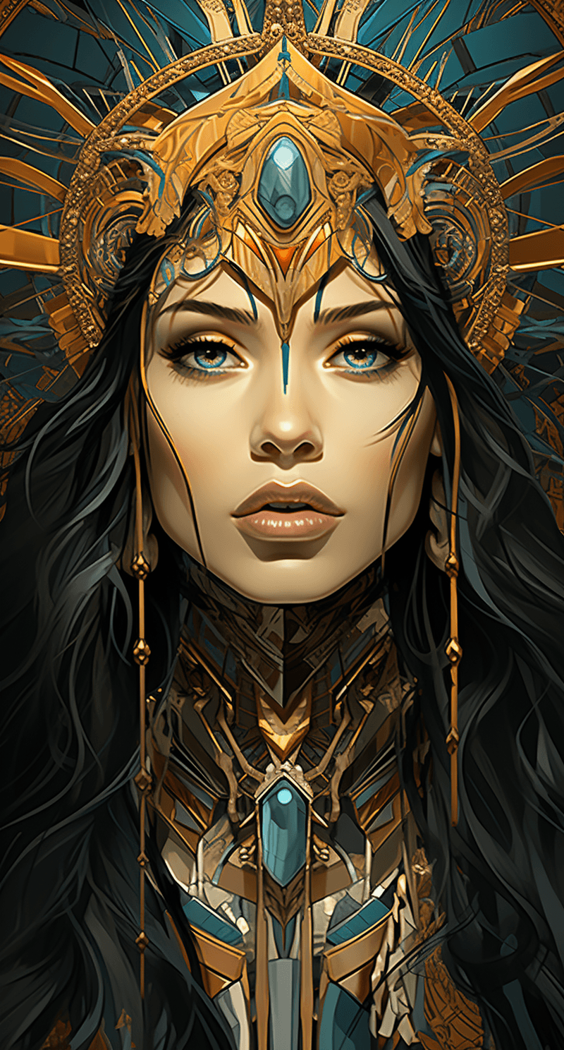 AI generated: art deco illustration of native american beautiful woman, in the style of detailed comic book art, h...