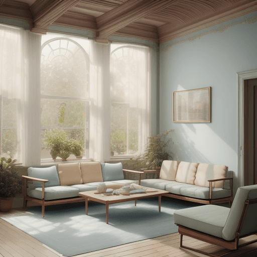 AI generated: High resolution photography interior design, dreamy sunken living room conversation pit, wooden floo...