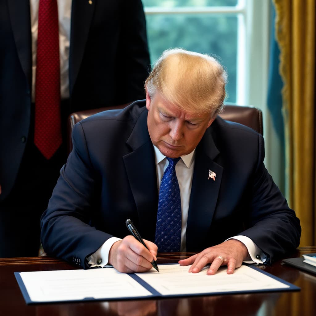 AI generated: Donald Trump signing am executive order