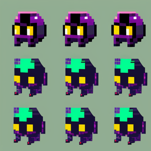 AI generated: game sprite sheet of space invaders , collection sheet, retro, low poly art, 2d game sprite, asset s...
