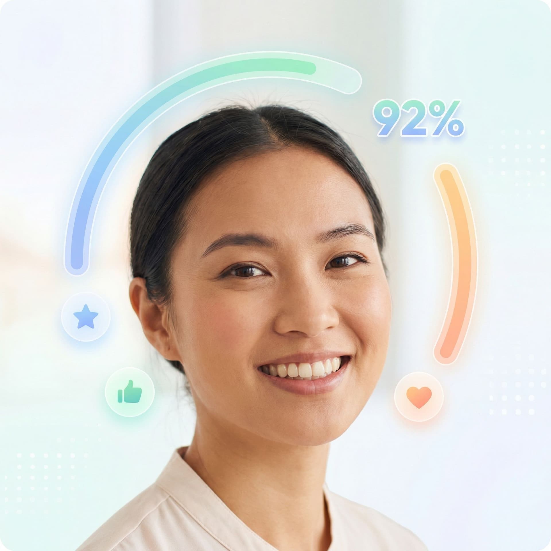 AI generated: Friendly, playful thumbnail showing AI face scoring.
Portrait photo with soft lighting and natural e...