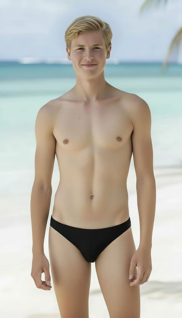 AI generated: Make his hair blonder
Make his cheeks fuller
Make his chest less muscular 
Make his pecs smaller