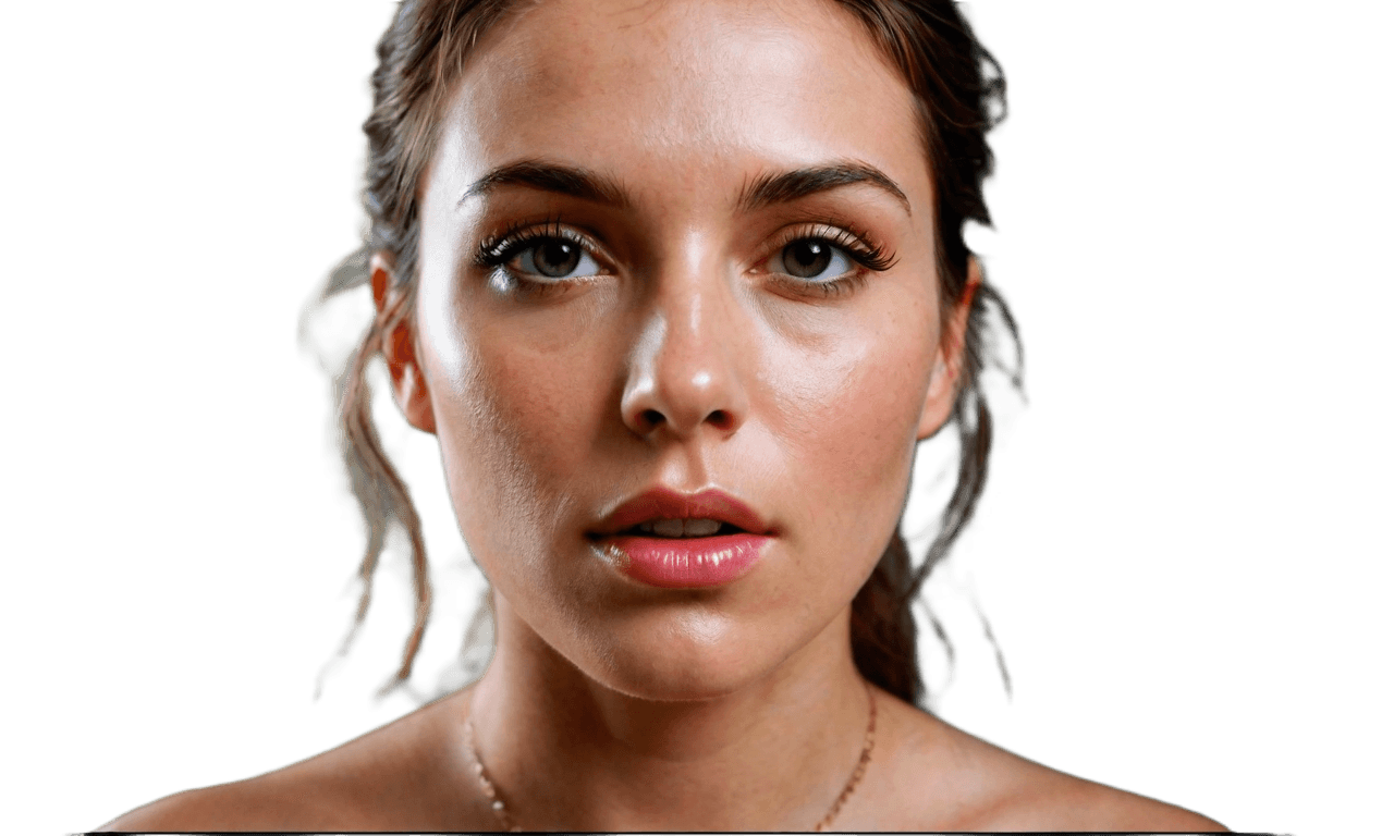 AI generated: This is a tight, high-resolution close-up portrait of a 42 y.o. woman looking straight into the came...
