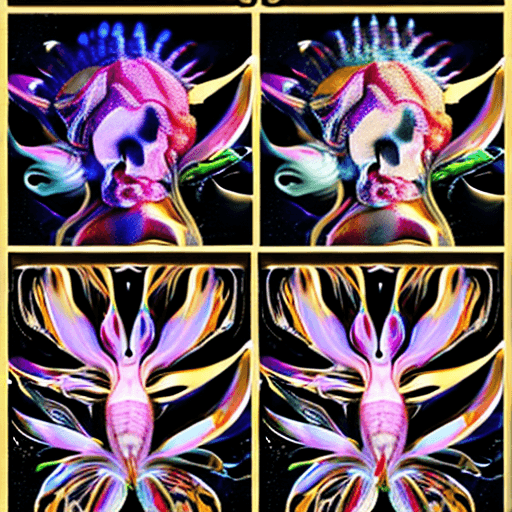 AI generated: Goddess close-up portrait ribcagel. jellyfish phoenix head, nautilus, orchid, skull, betta fish, bio...