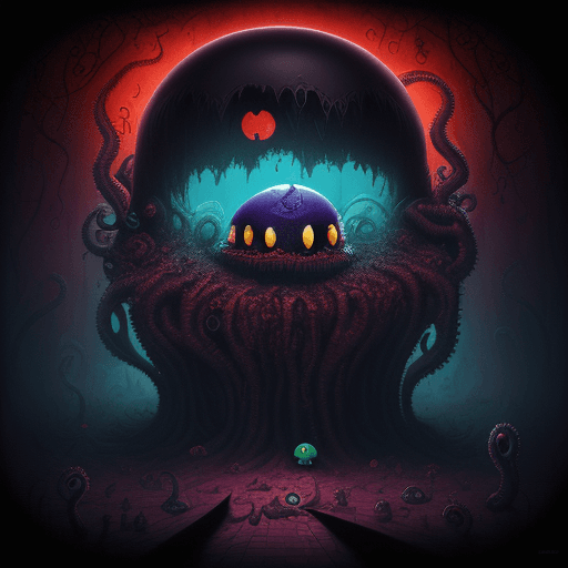 AI generated: Lovecraftian Pac-Man || surreal horror, expansive, hyperdetailed, sharp focus, gothic colors, highes...