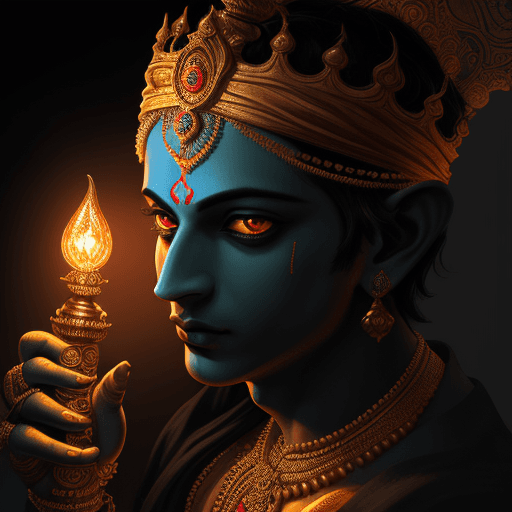 AI generated: Lord Krishna, in dynamic, atmosphere of darkness and horror, dramatic light, highly detailed, packed...