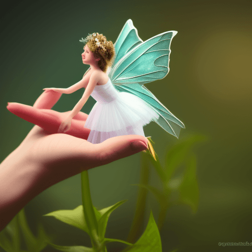 AI generated: The fairy has a flower in her hand and smells it