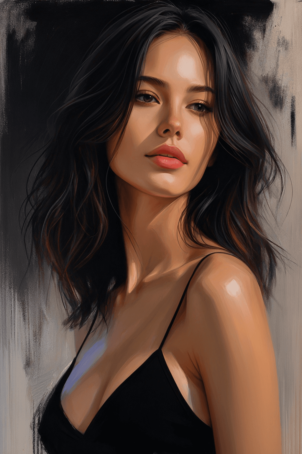 AI generated: A portrait of a young beautiful girl, smiling, Asymmetrical Cut hair style, fall dress, outdoor view...
