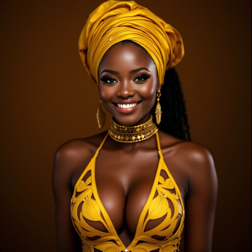 AI generated: A radiant smilling beautifull, gorgeous african fulani woman in a form-fitting, AFRICAN dressing out...