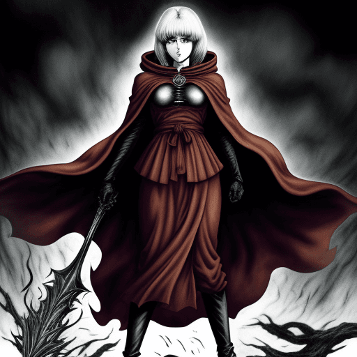AI generated: Manga, woman with cloak, berserk manga style, full body
