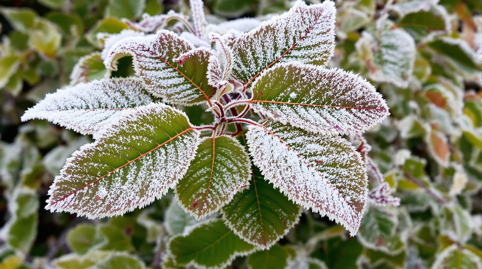 AI generated: Frosted leaves on a branch