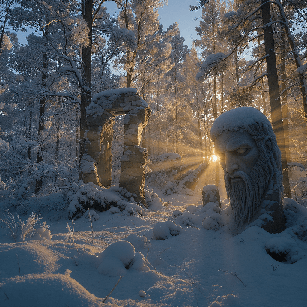 AI generated: "Fotografía hiperrealista, cinematográfica, de un bosque de abetos cubierto de nieve prístina y pesa...