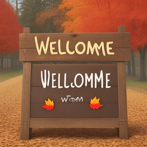 AI generated:  A rustic sign saying “Welcome To HumanPets” with autumn leaves falling in the background