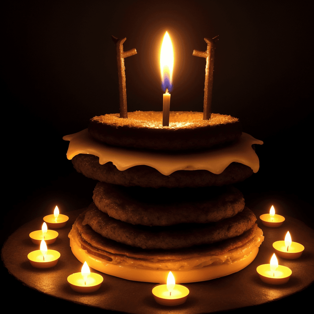 AI generated: a hamburger build to mimic satanic ocult ritual altar , ocult althar bael demon ritual as hamburger,...