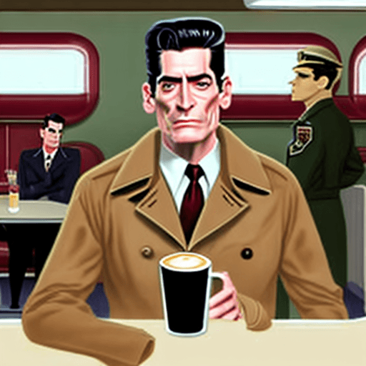 AI generated: Dale cooper from twin peaks giving an iconic thumbs up in his tan trench coat while taking a sip of ...