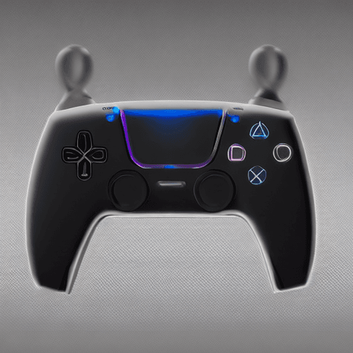 AI generated: Hight resolution front an back image of a PS5 controller that was hydrop dipped in black carbon fibe...