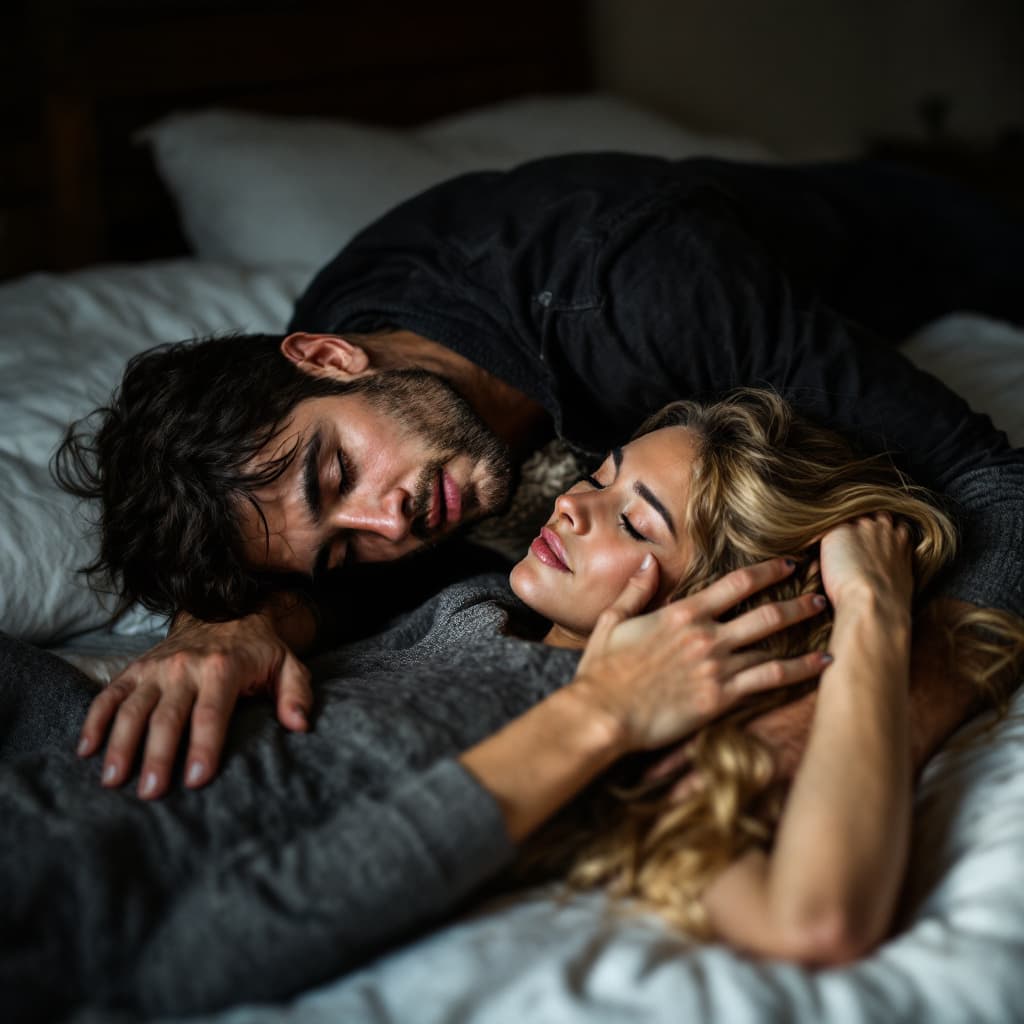 AI generated: Photo of a young amateur couple 
in prone bone position, hyper realistic