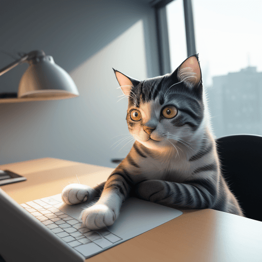 AI generated: cat is working at the office, acting like human, photorealistic, high details, masterpeace, 4k --v 5...