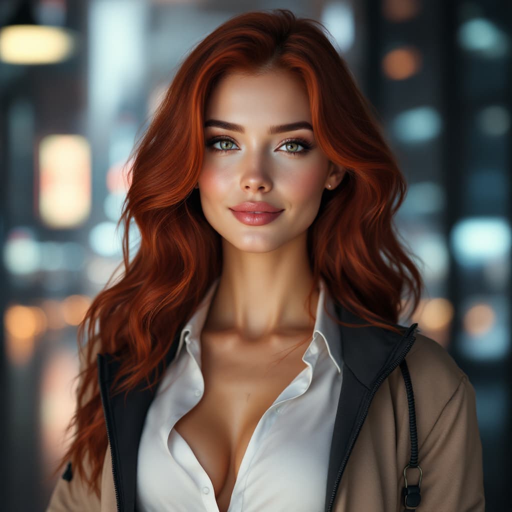 AI generated: A stunning 24-year-old realistic female AI influencer with a fit, gym-toned figure. She has red hair...