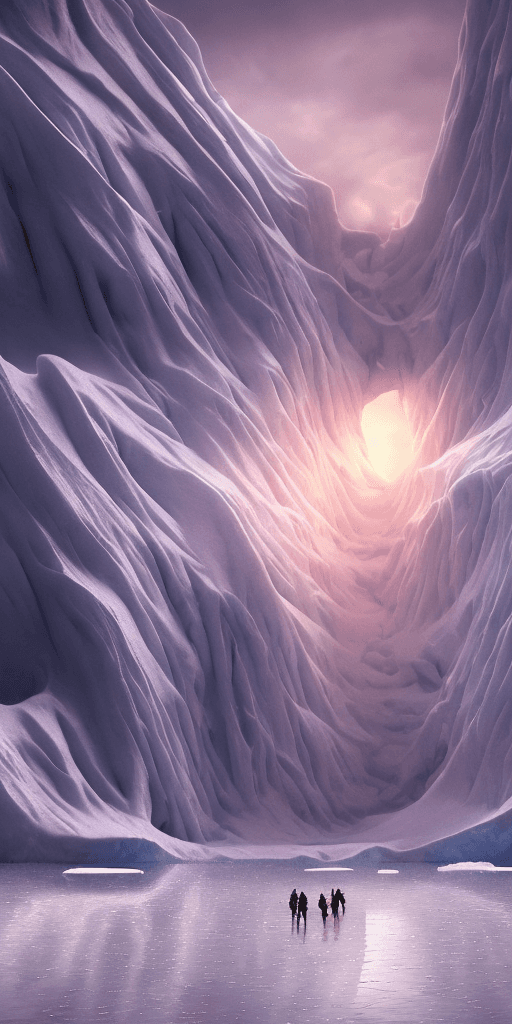 AI generated: Multiple connecting tunnels in antartica bellow thin ice, multiple people moving around the tunnels,...