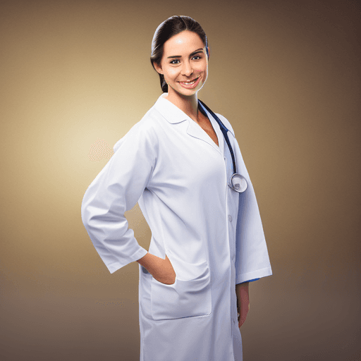 AI generated: The girl is a doctor in a high-quality photo. She stands tall, slightly turned, radiating an aura of...