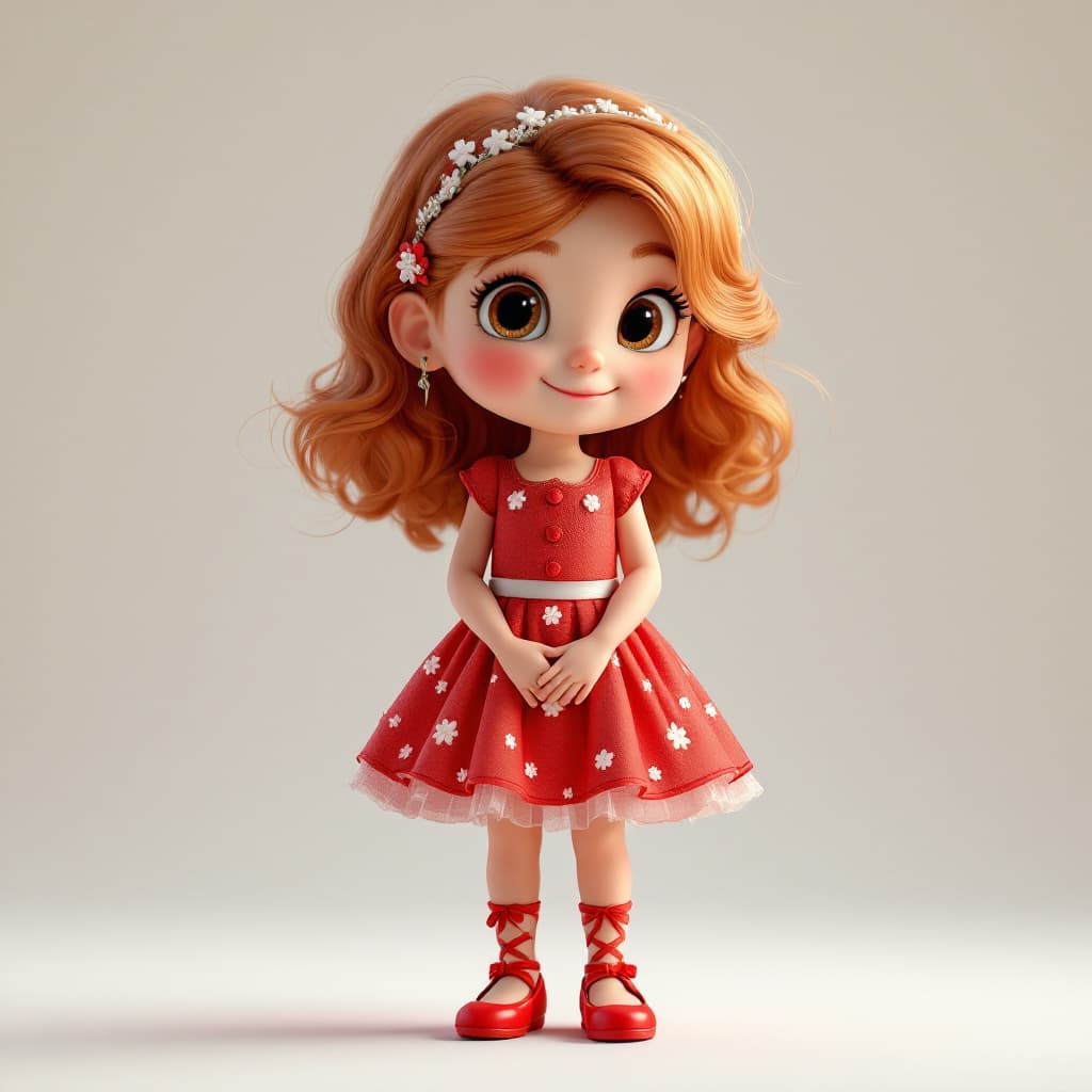 AI generated: crie uma imagem realística 3D, estilo Disney, de uma menina de 4 anos, ela usa vestido na cor vermel...