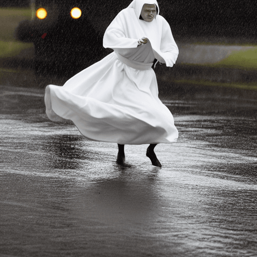 AI generated: nun dancing in the rain