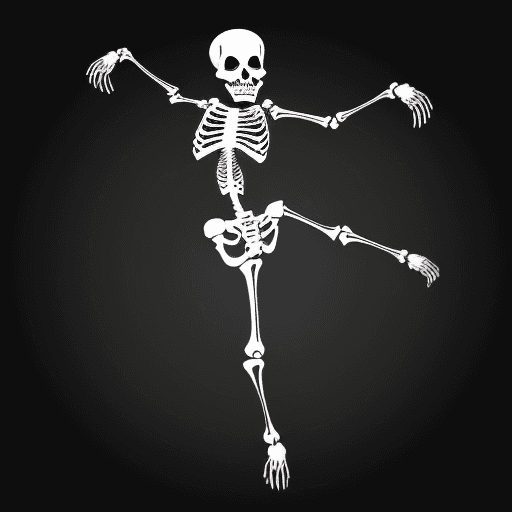 AI generated: skeleton limbo dancing, vector b&w