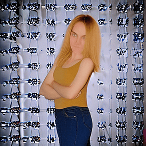 AI generated: 20 year old woman, straight blonde hair, blue eyes, sharp nose, long legs, full body shot