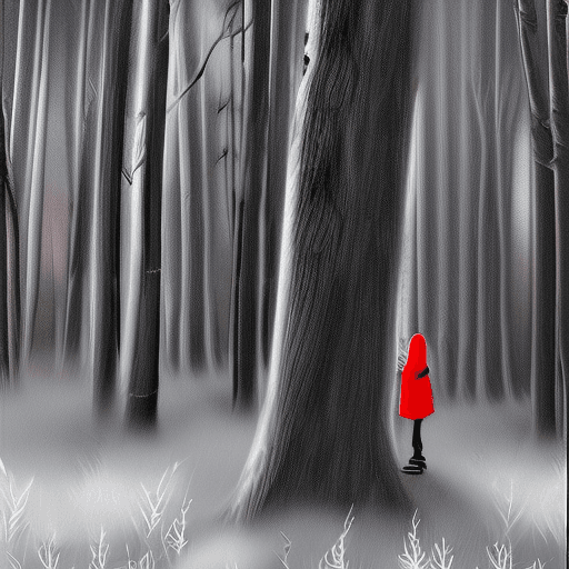 AI generated: The Girl in the Red Cloak with the Wolf in the Dark Forest detailed digital painting, a photorealist...