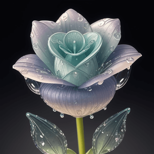 AI generated: water droplets on the stem of a flower, in the style of light indigo and light emerald, intertwining...