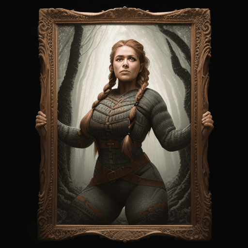 AI generated: portrait of a Lumberjack woman with huge beautiful braid, wearing tight-fitting outfit, intricate ac...