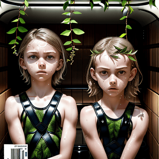 AI generated: Front cover of TweenSauna magazine.  Scandinavian minimal harness tweens sweating profusely in steam...