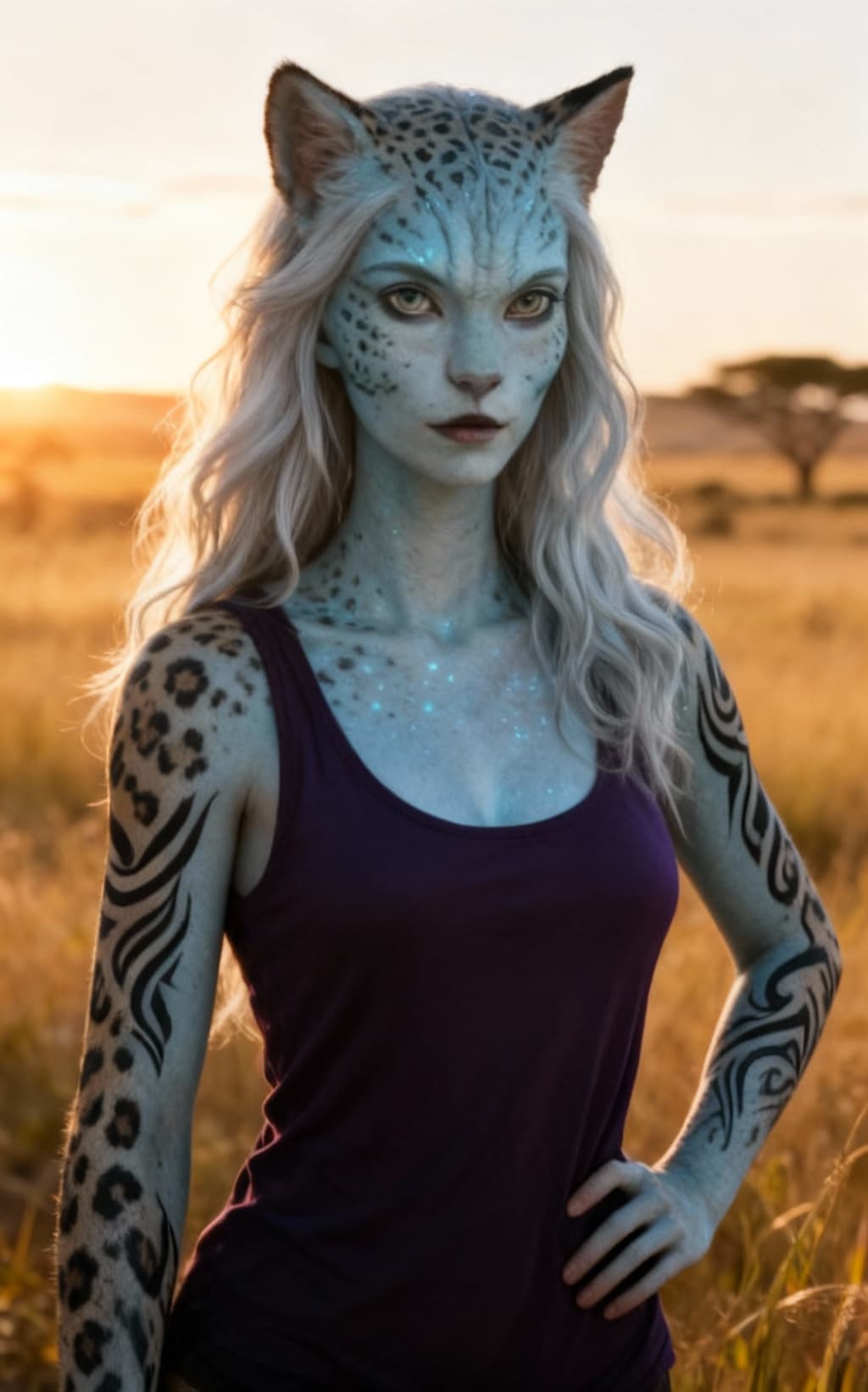 AI generated: Blend species of feline to create a new anthropomorphic species from this original with no tail. Alt...