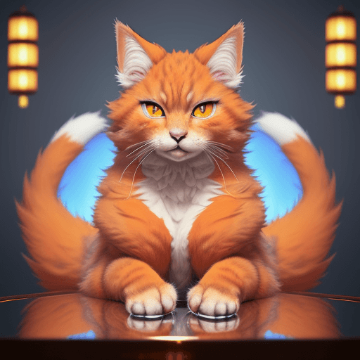 AI generated: furry art, uploaded on e621, furry, feral, cat, at the table, blue top, japanese background, voluptu...