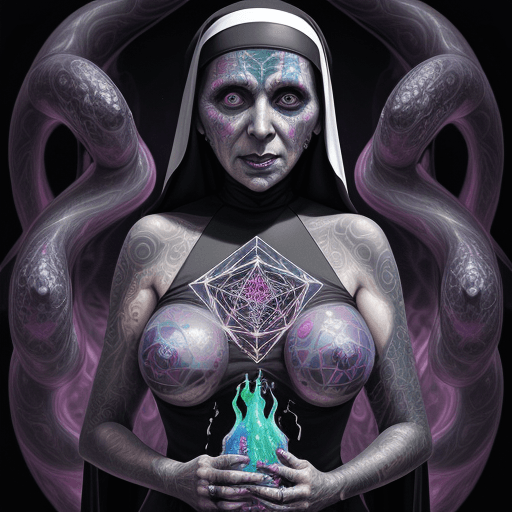AI generated: Aunt, (melting skin), sacred geometry, surreal futurism, Shamanic Tattoos, ((psychedelic colors)), c...