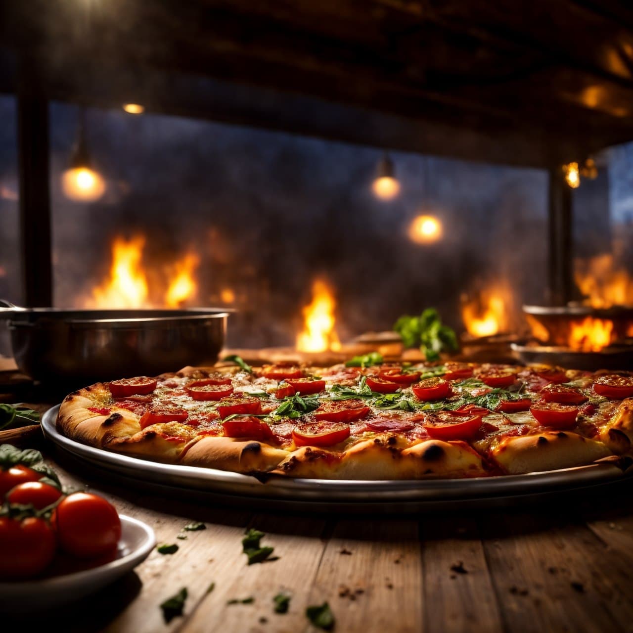 AI generated: epic realistic, roast pizza with tomato, food art, realistic render, dramatic lighting masterpiece, ...