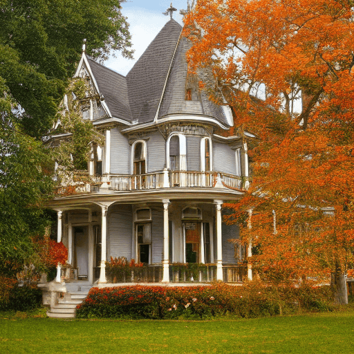 AI generated: Victorian house exterior with trees in Autumm time
