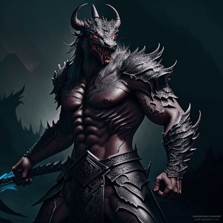 AI generated: ull body shot, blaidd the chinese dragon from elden ring, werewolf, greatsword, dark armor, intricat...