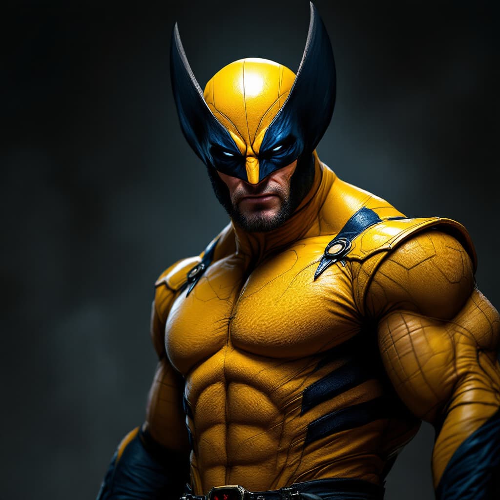 AI generated: Wolverine in his yellow suit character concept art by Roberto Ferri, epic shot, intricate details, 4...