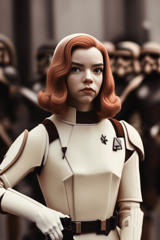 AI generated: anyataylorjoy-2800 as a female imperial stormtrooper, perfect face, full body photo, military, (stor...
