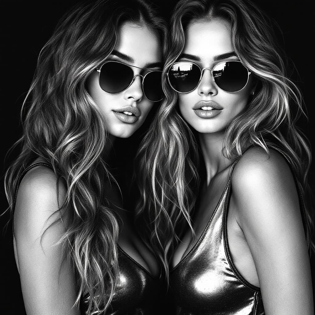 AI generated: a cinematic, high-contrast, black and white photography ,in a detailed, close-up of a stunning fashi...