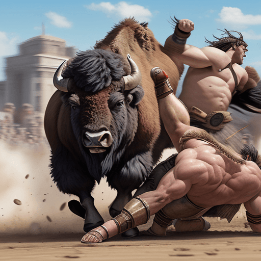 AI generated: Bison and gladiator fight