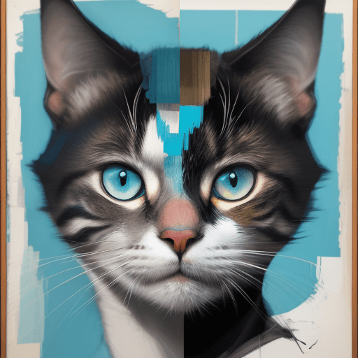 AI generated: print collage of a cats face, in the style of josef kote, grunge beauty, dain yoon, cyan and blue, h...