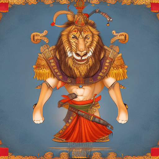 AI generated: Narasiṃha the head of a lion wear armor have claws character design Full Body high quality, ultra de...