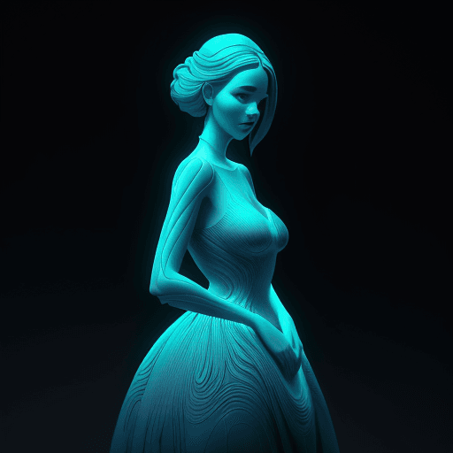 AI generated: the woman is in a blue dress, in the style of neon and fluorescent light, zbrush, undulating lines, ...
